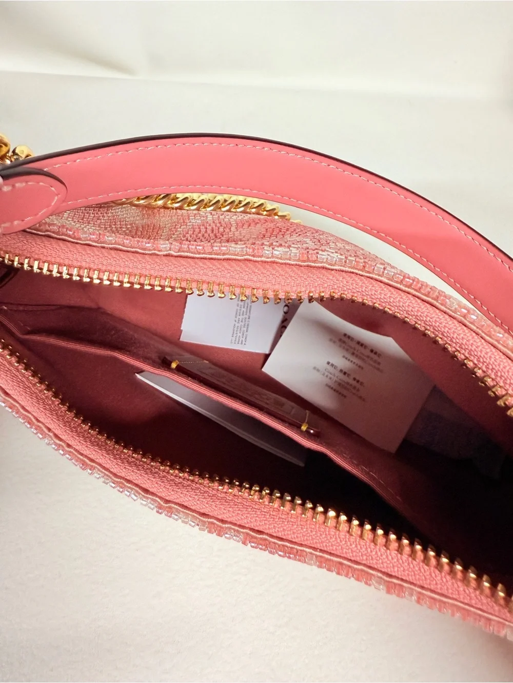 NWT Coach Teri Shoulder Bag In Signature Beaded Satin CET14 pink